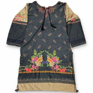 Binsaeed Embroidered Kurti Tunic Boho Floral Modest Festival Size 16